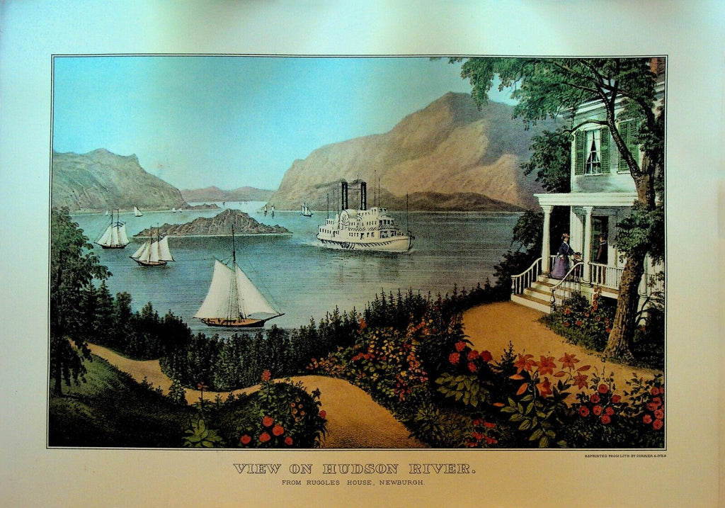 Currier & Ives Calendar Topper 1966 View on Hudson River from Ruggles House