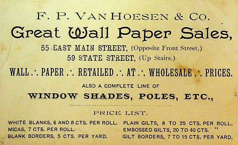 FP Van Hoesen & Co Rochester NY 1800s Business Card  Wallpaper Sales