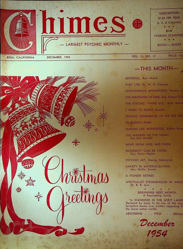 Chimes Magazine Psychic December 1954 Eva Bell Werber Percy Naylor Ruth Welch