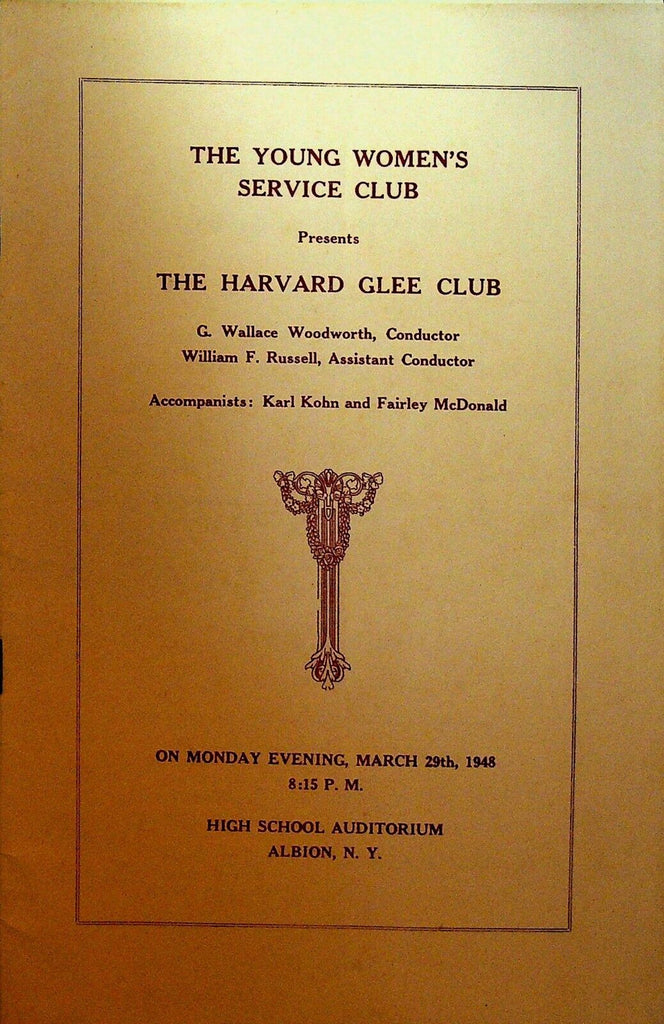Harvard Glee Club Program march 29 1948 Albion NY Young Women's Service Club