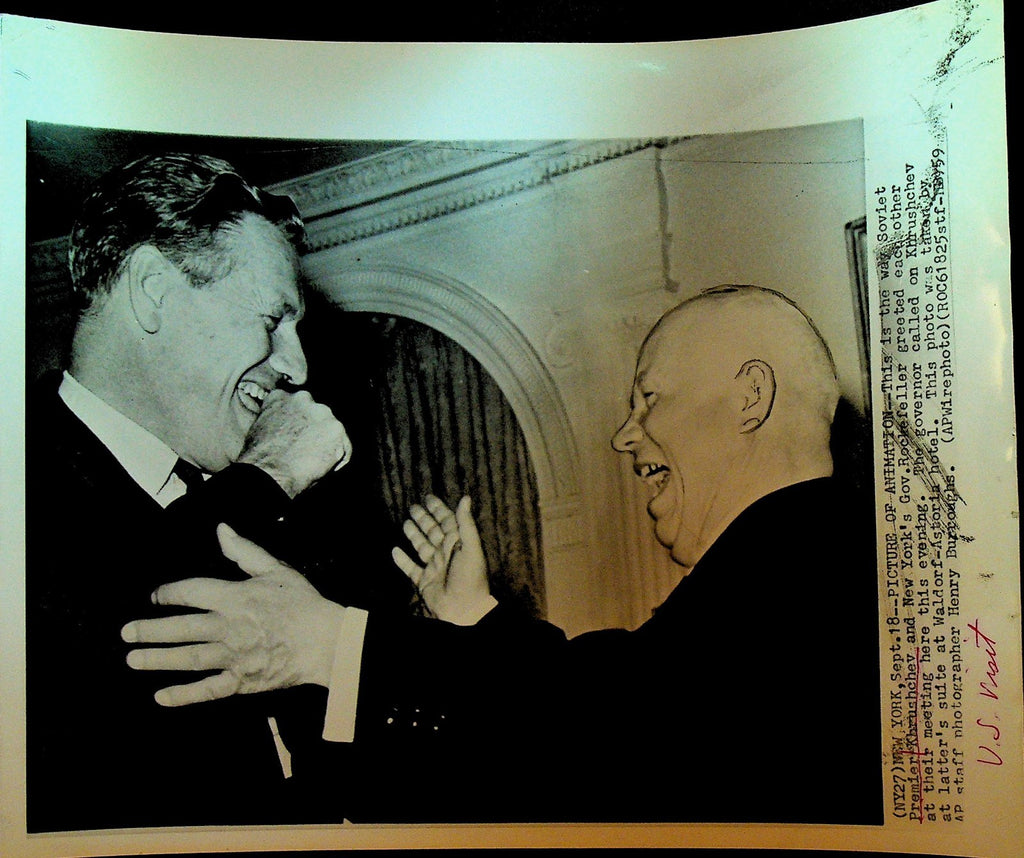 Nikita Khrushchev Wire Photo 1959 New York Governor Nelson Rockefeller0