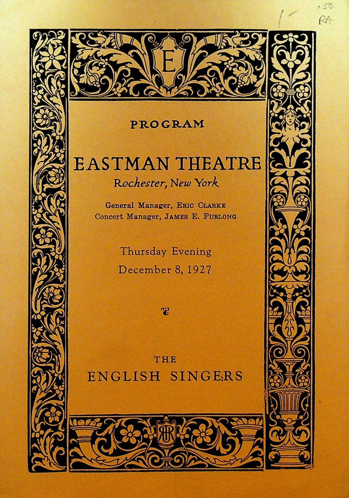 The English Singers Program Eastman Theatre October 8 19270