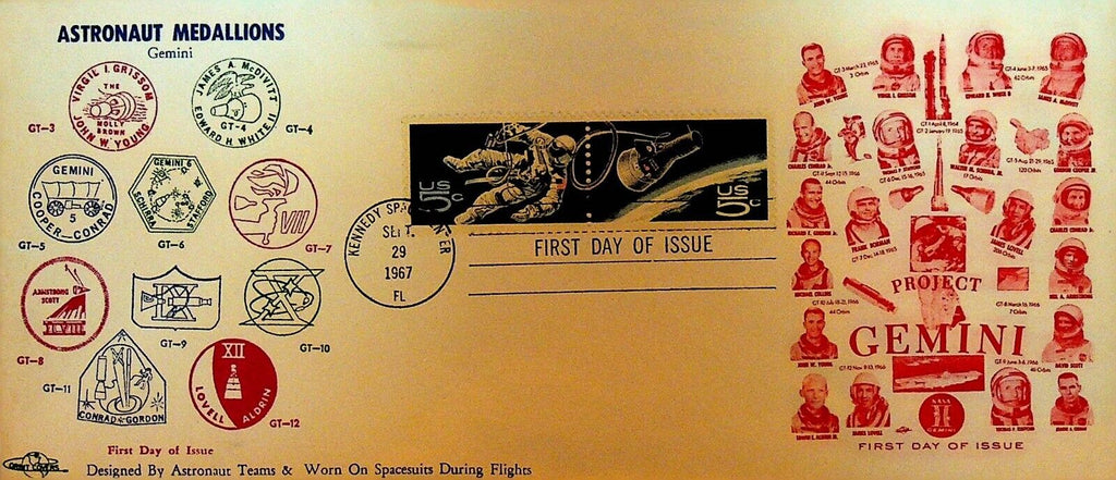 Space First Day Cover Project Gemini Astronaut Medallions 1967