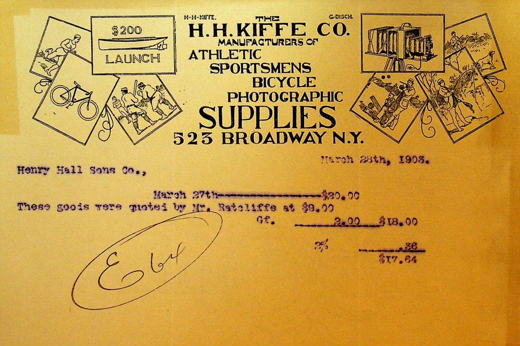HH Kiffe Co 1903 Letterhead NYC Athletic Sportsmen Bicycle Photographic Supplies
