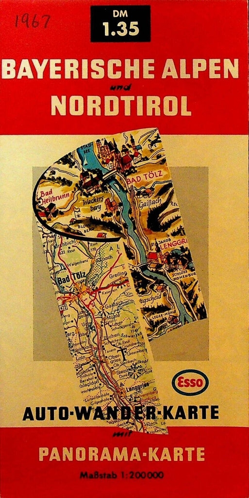 Esso Gas Station Map Bayerische Alpen & Nordtirol 1967 Bavarian Alps
