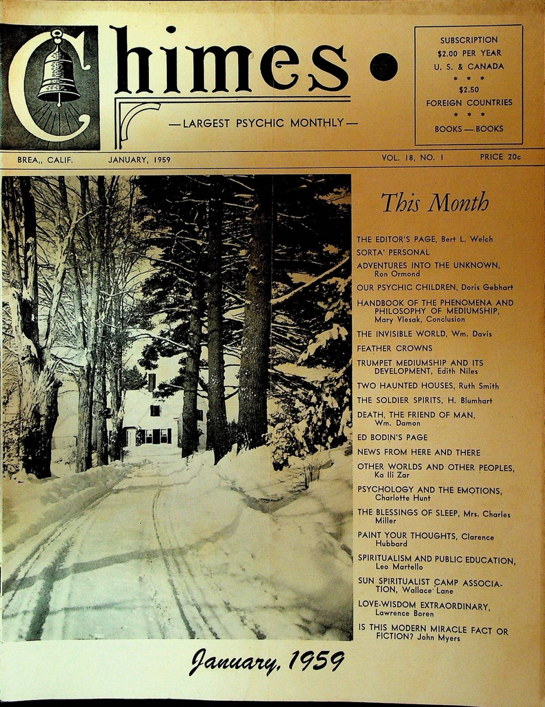 Chimes Magazine Psychic January 1959 Doris Gebhart Charlotte Hunt Leo Martella