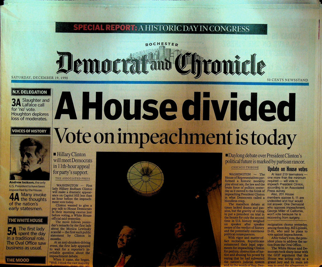 Rochester Democrat & Chronicle December 19 1998 Bill Clinton Impeachment Vote0