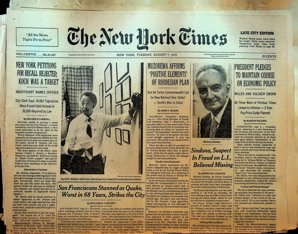 New York Times August 7 1979 San Francisco Earthquake Michele Sindona0