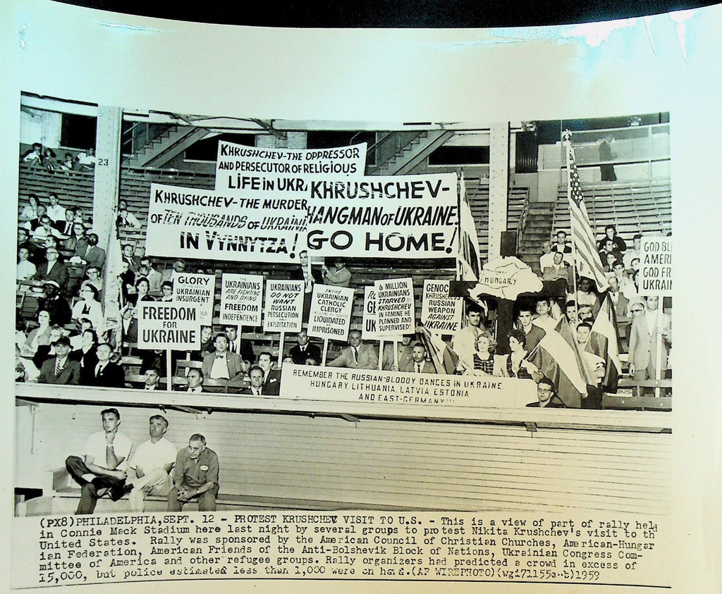 Nikita Khrushchev Wire Photo 1959 Protestors of Visit to USA0