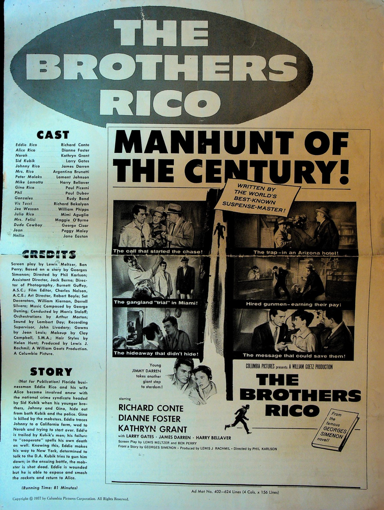 The Brothers Rico 1957 Advertising Movie Press Kit Richard Conte0