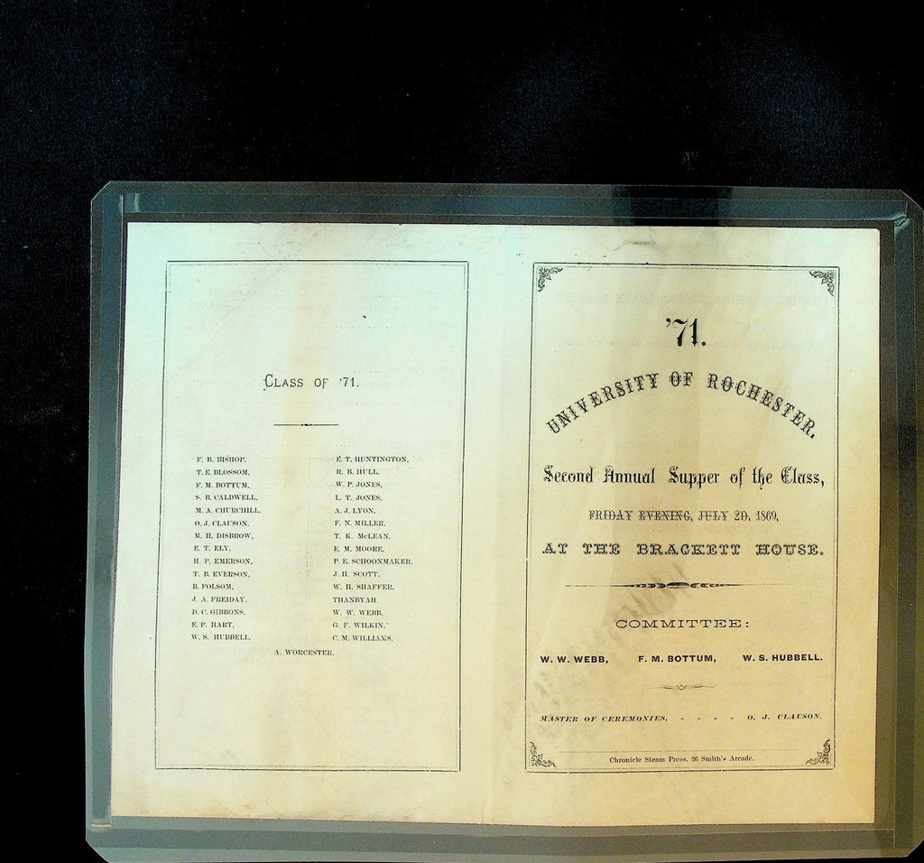 University of Rochester 1869 Supper of the Class 1871 Program0