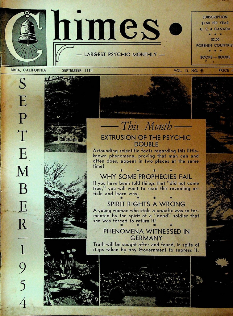 Chimes Magazine Psychic September 1954 Edithe Weare Florence Becker