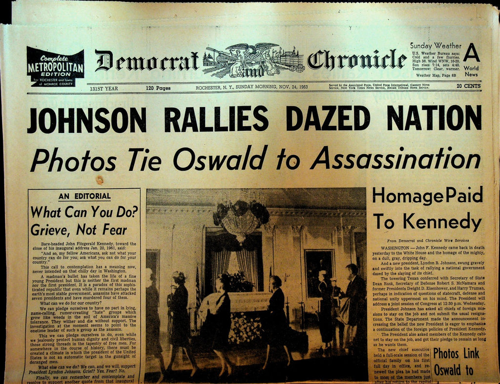 Rochester Democrat & Chronicle November 24 1963 JFK Assassination LBJ Rallies0