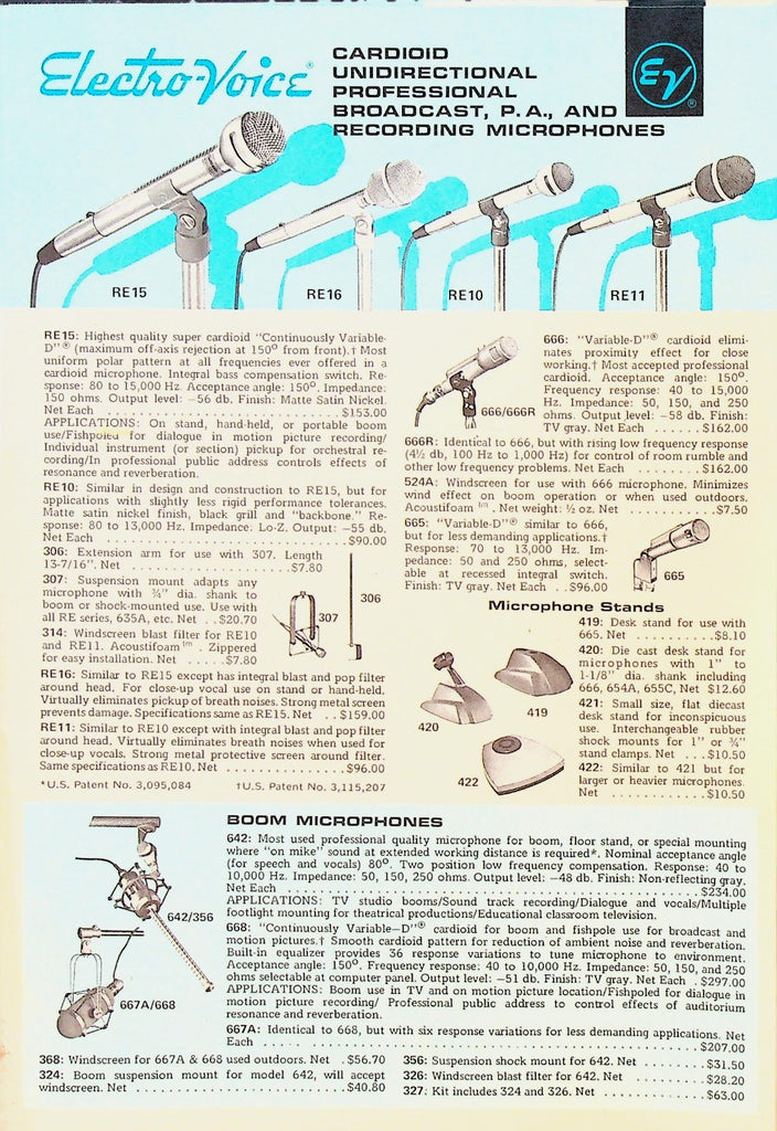 Electro Voice Brochure 1972 Broadcast PA & Recording Microphones0