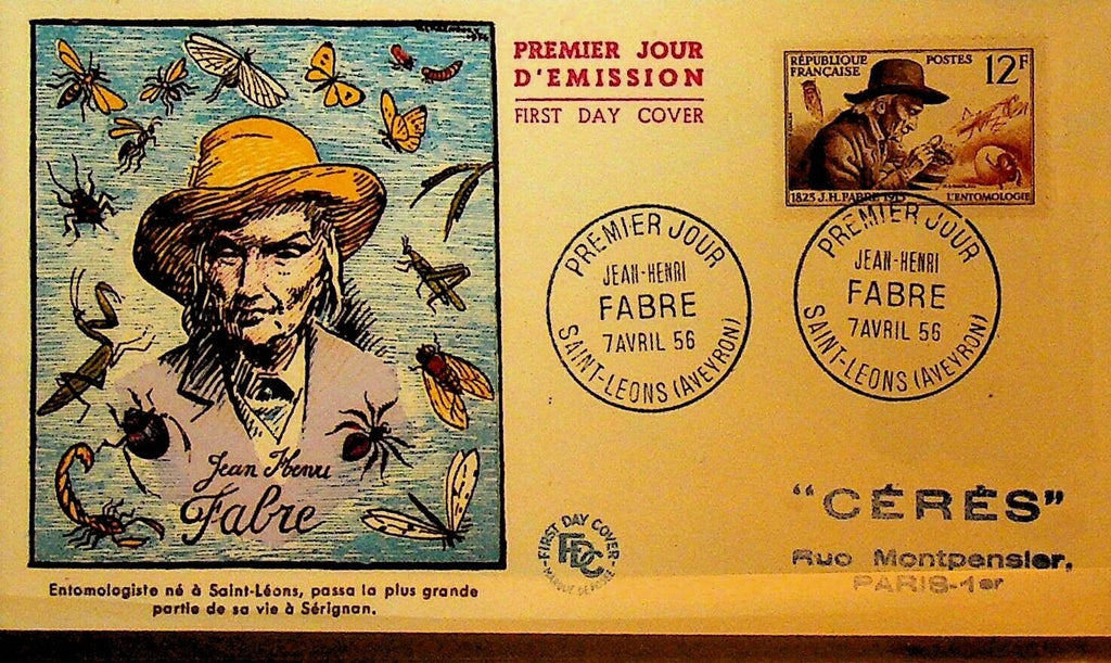 Jean Henri Fabre Naturalist France First Day Cover 1956