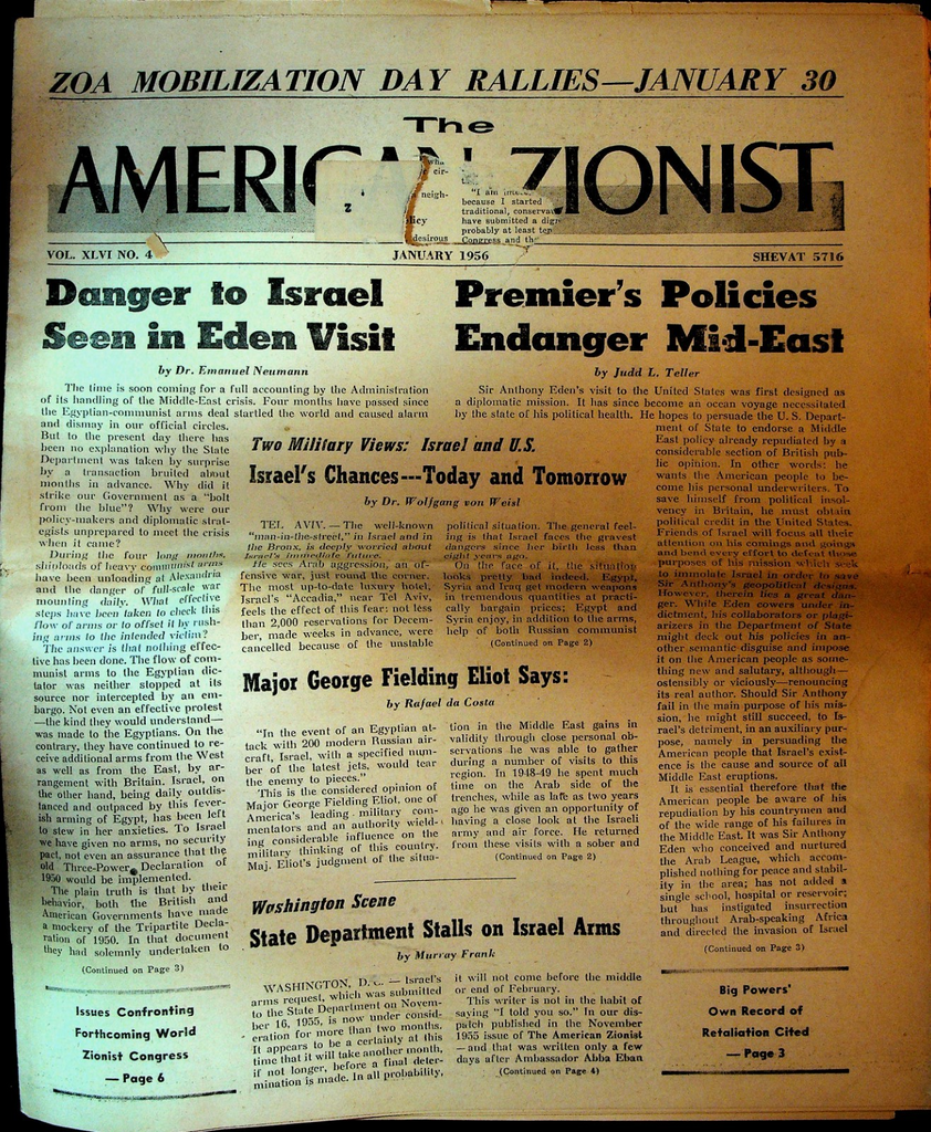 The American Zionist January 1956 Sir Anthony Eden George Fielding Eliot0