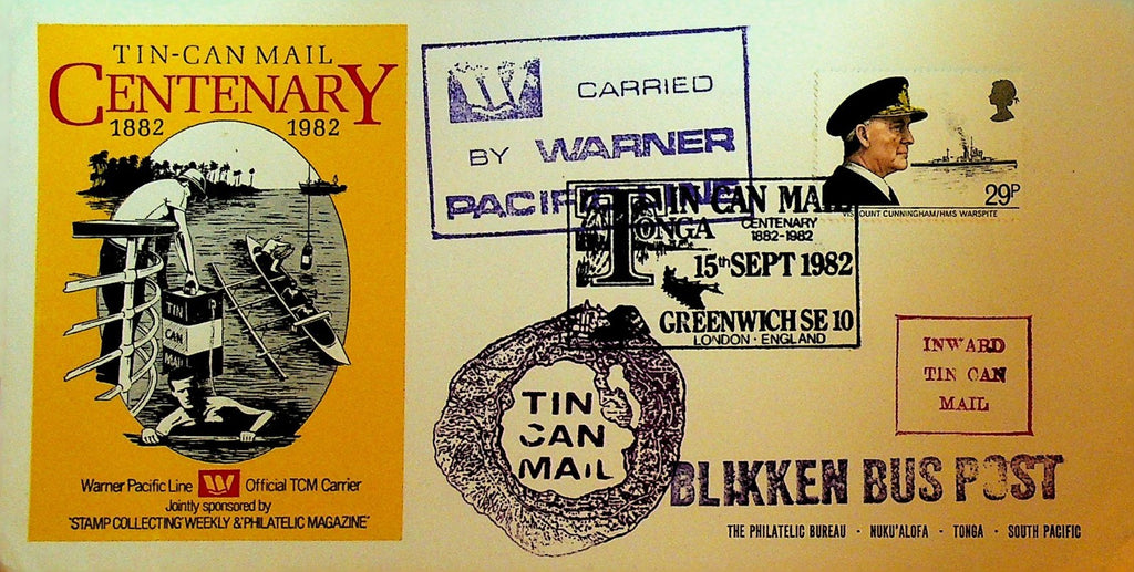 Tin Can Mail Centenary 1982 First Day Cover Niuafoou Island Tonga0