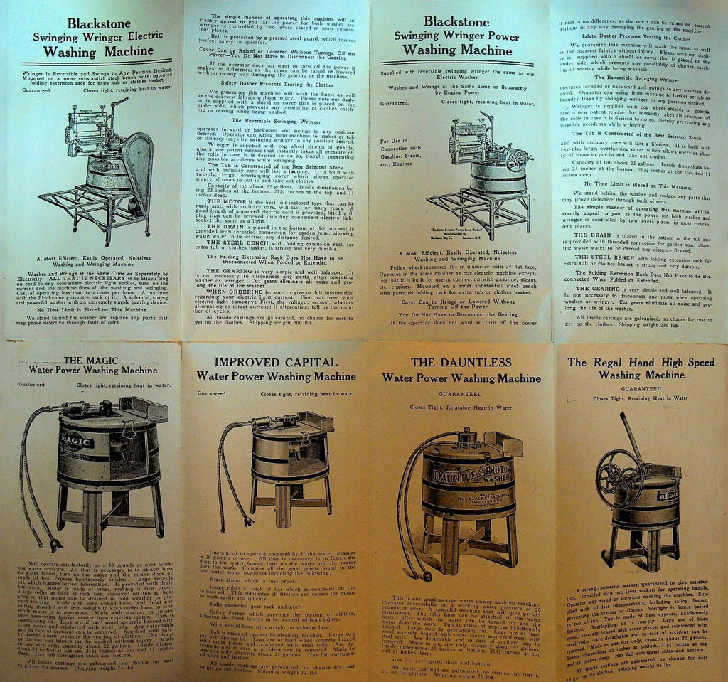 Blackstone Washing Machines Ad Brochure 1916 Jamestown NY Electric Engine Water