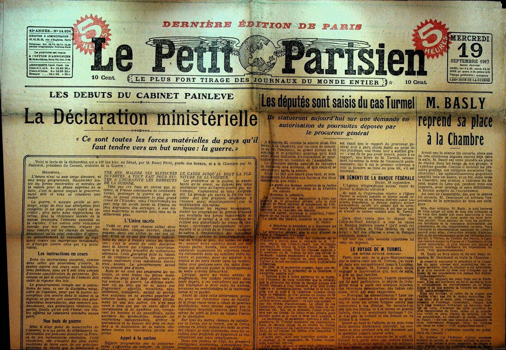 Le Petit Parisien WWI Newspaper France September 19 1917 Emile Basly