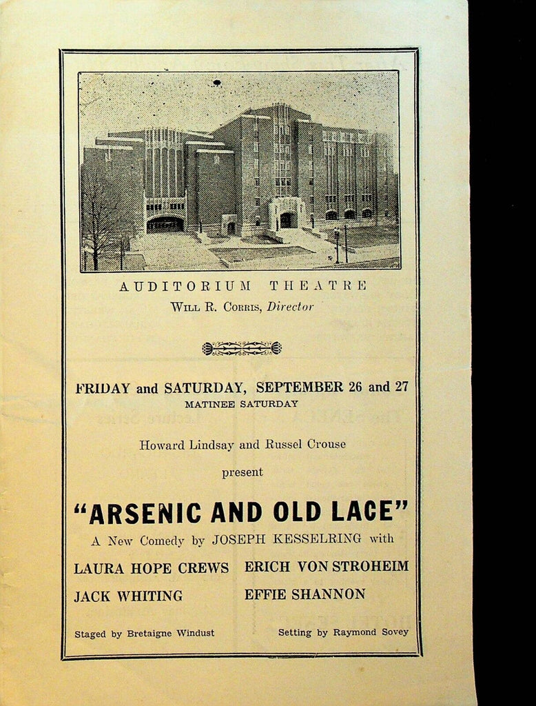 Arsenic and Old Lace Program September 1941 Jack Whiting Erich Von Stroheim