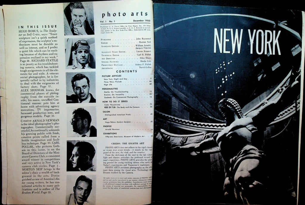 Photo Arts Magazine FIRST ISSUE December 1950 New York City Hugo Robus 0