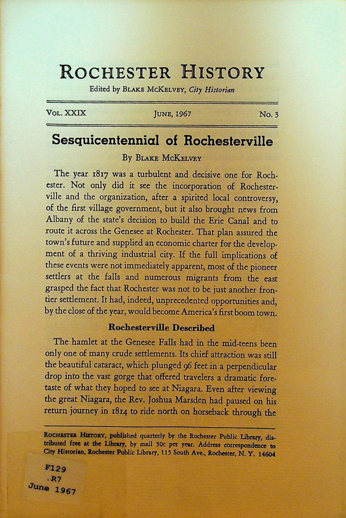 Rochester History NY June 1967 Rochesterville Sesquicentennial0