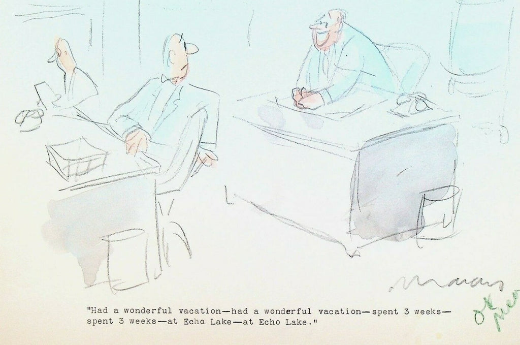 Original Comic Art Gag Joke Panel Man Back from Vacation at Echo Lake0