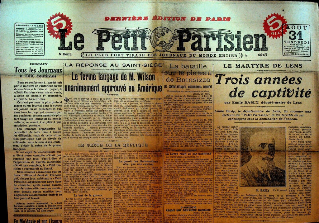 Le Petit Parisien WWI Newspaper France August 31 1917 Emile Basly