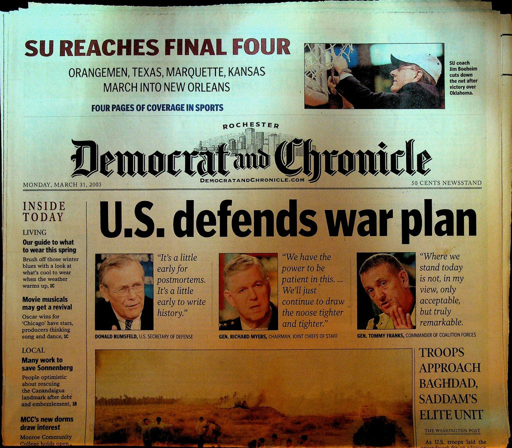 Rochester Democrat & Chronicle March 31 2003 Iraq War US Defends War Plan0