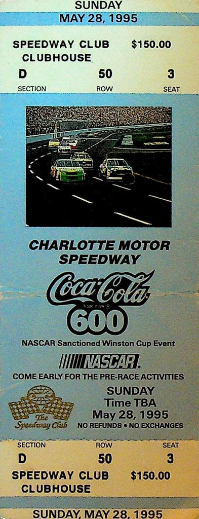 Coca Cola 600 NASCAR Ticket May 28 19950