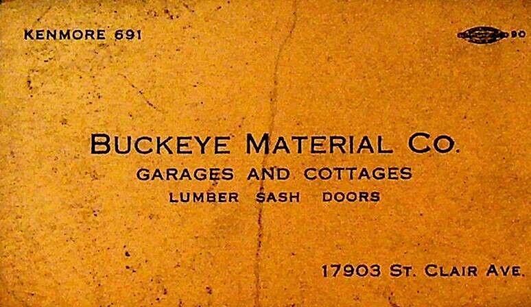 Buckeye Material Co Garages & Cottages  Business Card 1930s Cleveland Ohio