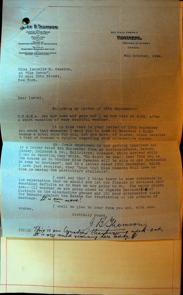 James B Thomson Solicitor 1944 Opinion DP Blades Isabelle Cameron R Irwin Barr0