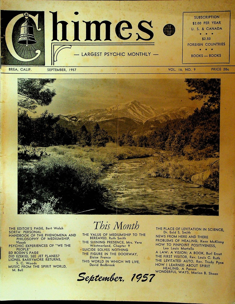 Chimes Magazine Psychic September 1957 Trudy Pyne Lionel Barrymore Eloise Franco