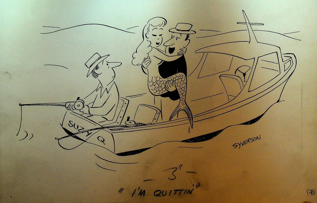 Henry S Syverson Original Man Fishing Catch Mermaid