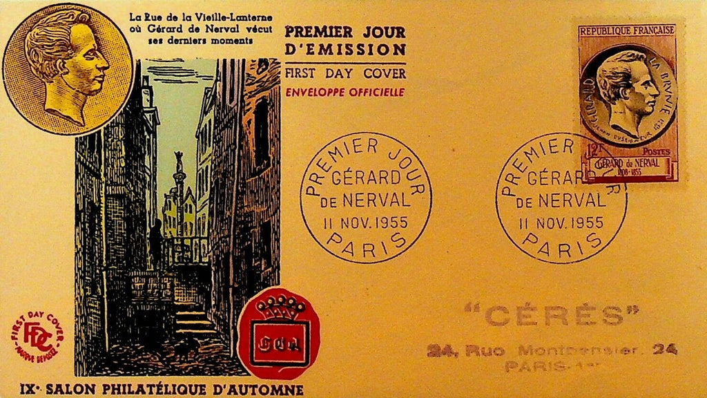 Gerard de Nerval Salon Philatelique d'Automne France First Day Cover 1955
