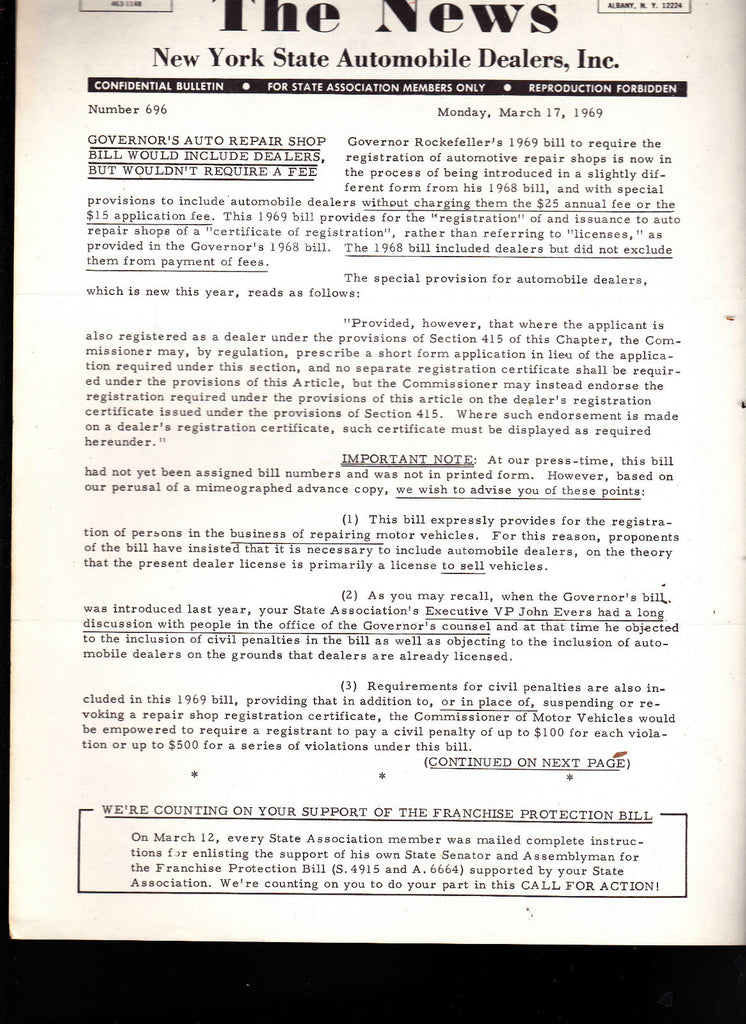 1960s Rochester NY Auto Dealers paperwork- NADA newsletters etc0