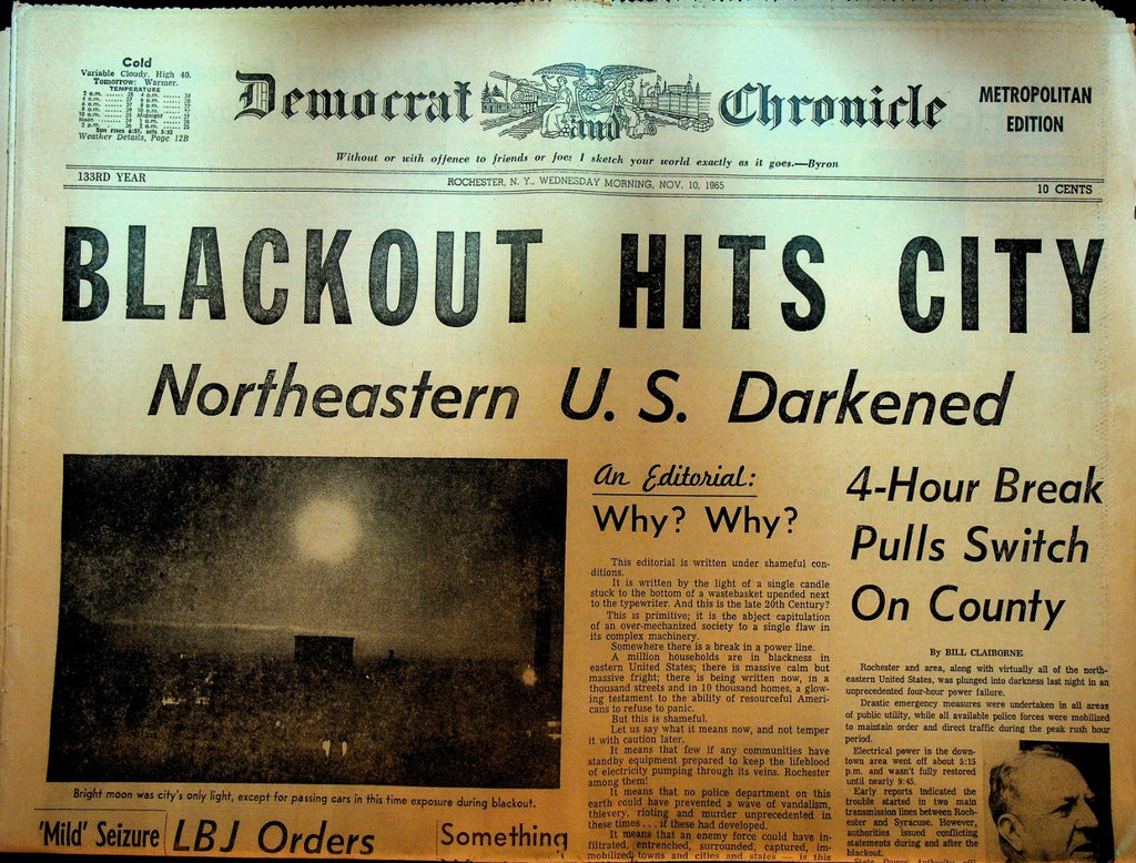Rochester Democrat & Chronicle November 10 1965 Northeast Blackout0