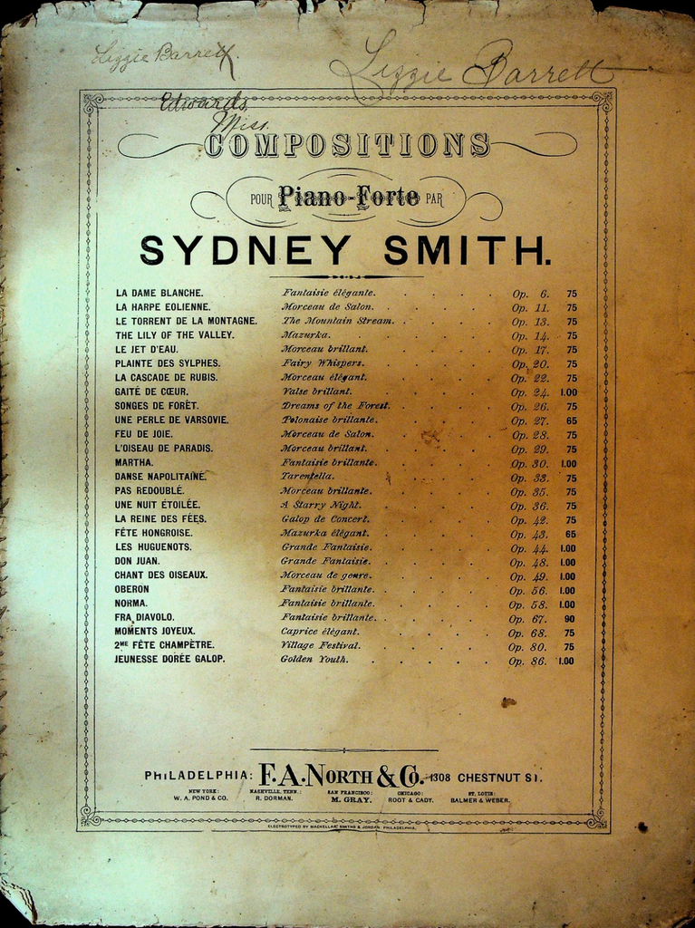 Jeunesse Doree Galop Sheet Music Sydney Smith ca 1873 FA North & Co0
