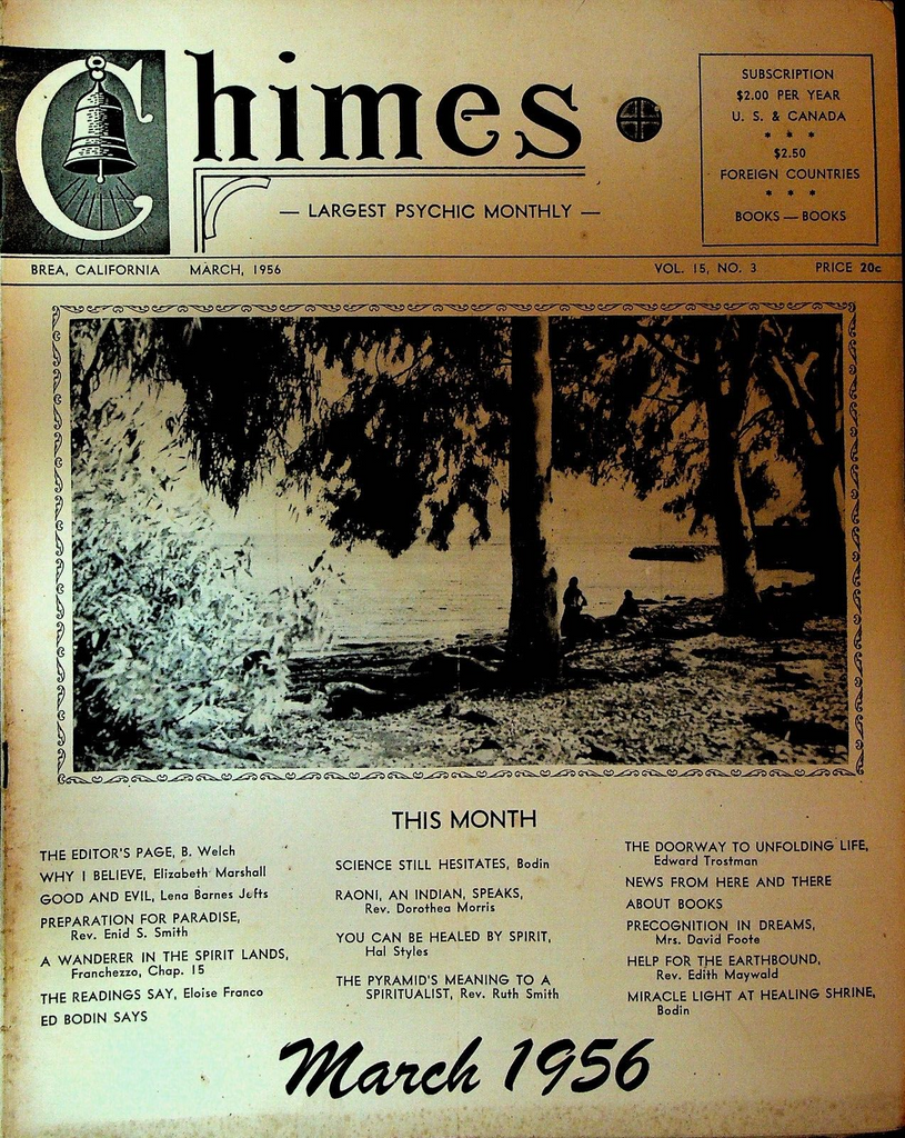 Chimes Magazine Psychic March 1956 Pyramids Raoni Enid Smith Eloise Franco