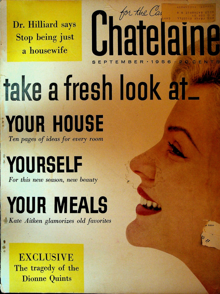 Chatelaine Magazine September 1956 Dionne Quintuplets Kate Aitken0