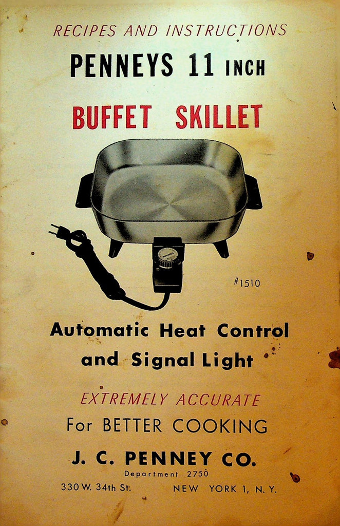 JC Penney 11 Inch Buffet Skillet Instructions & Recipe Booklet 1950s0