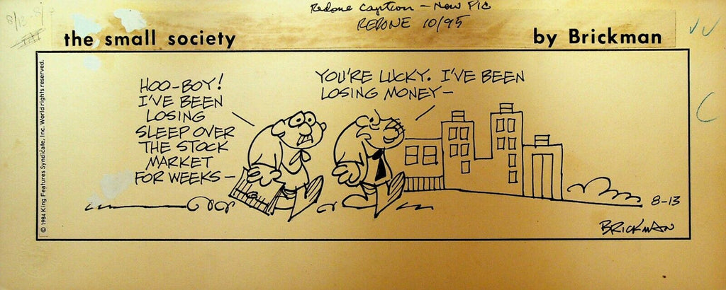 The Small Society Original Comic Strip Art August 13 1984 Stock Market Losses