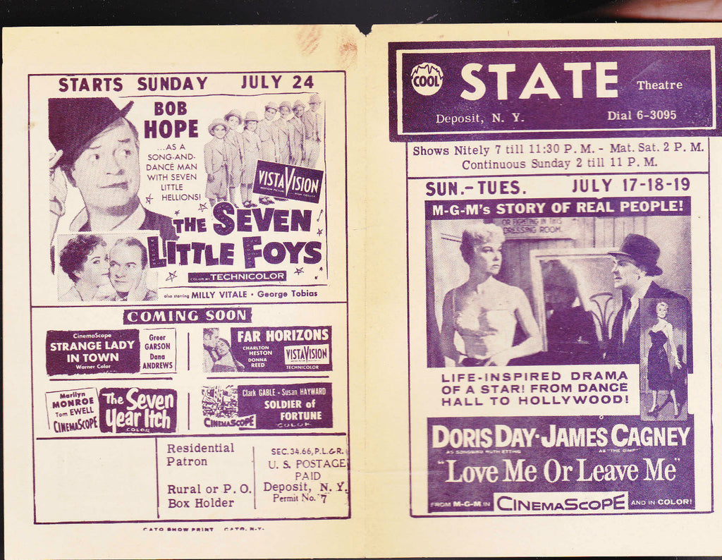 Doris Day James Cagney Bob Hope State Theatre Deposit NY ad brochure 0