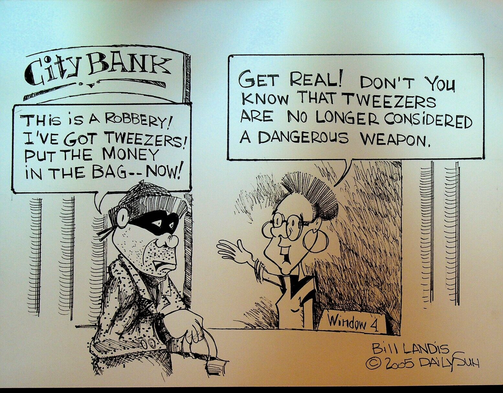 Bill Landis Original Cartoon Art The Villages Daily Sun 2005 Bank Robbery