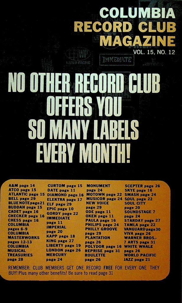 Columbia House Record Club Magazine 1968 Vol 15 #12 Moby Grape Rolling Stones0