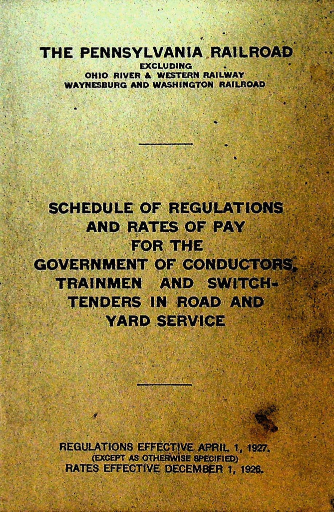 Pennsylvania Railroad Conductor Trainmen Switchtenders Schedule Book 19270