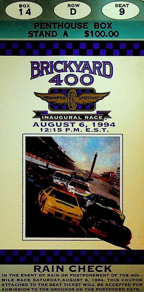 Brickyard 400 Inaugural Race Auto Racing Ticket August 6 19940