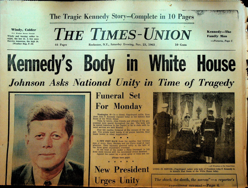 Rochester Times Union November 23 1963 JFK Assassination Body in White House0