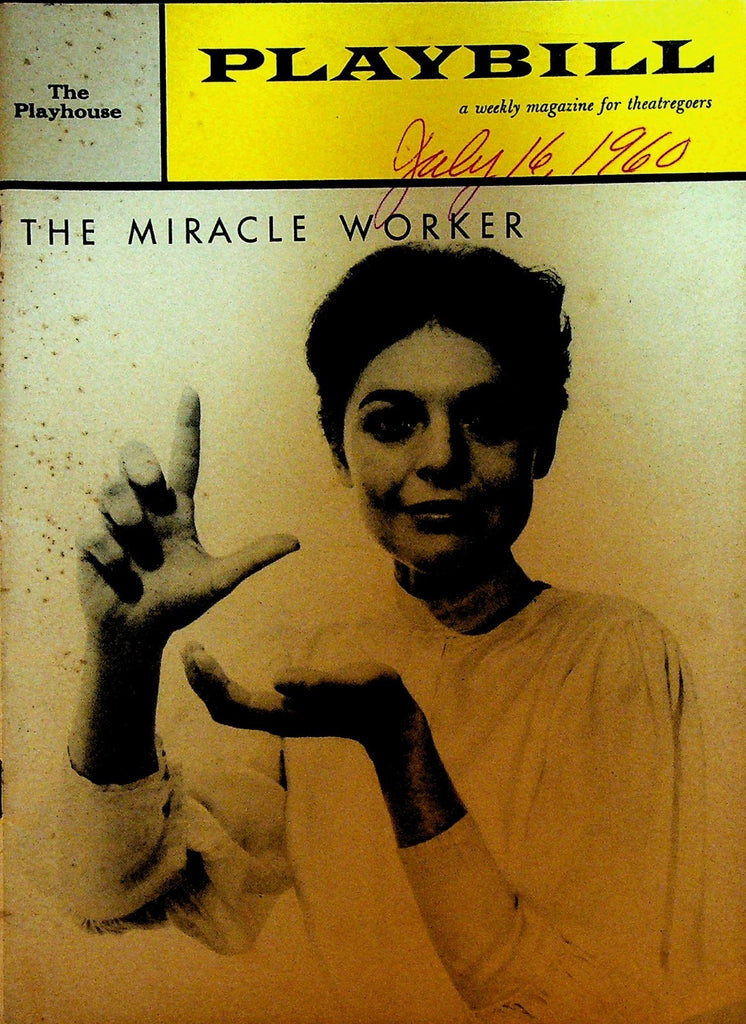 The Miracle Worker Playbill July 16 1960 Anne Bancroft Patty Duke James Congdon0