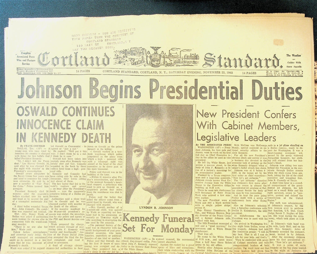 Cortland Standard Newspaper November 23 1963 JFK Funeral Set Lee Harvey Oswald0